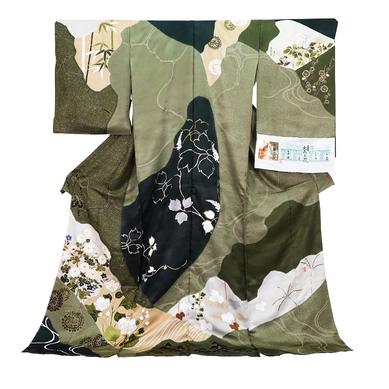 【京かんざし】★b-180★作家物 花鳥風月 特撰紅花染生紬訪問着 すこやかガード 新古品 しつけ付き 未着用★ 即決送料無料！★ 紅花紬 | 特選きものコレクション