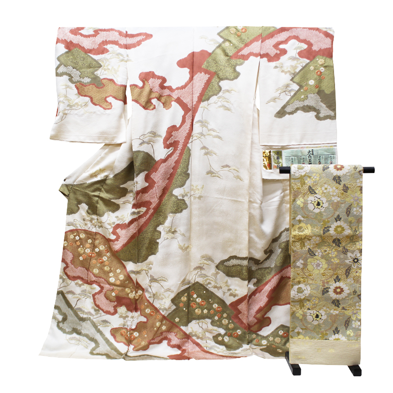 未使用品】訪問着 銀通しボカシ染 友禅金彩加工 絞り入 （未使用  