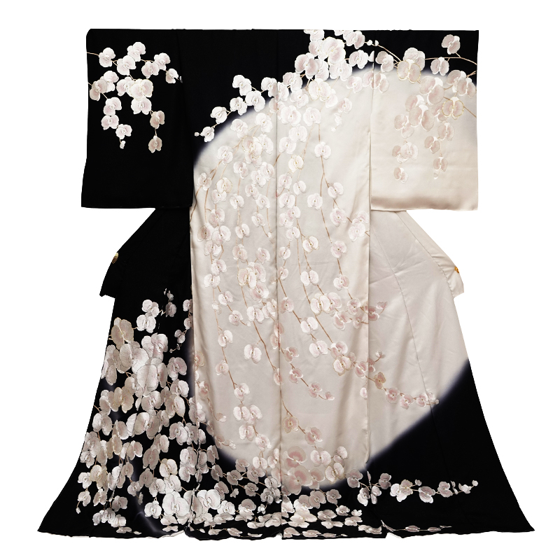京の名匠 豪華絢爛総刺繍暈し訪問着【尾峨佐染繍◇胡蝶蘭】濃い紫 薄紫 