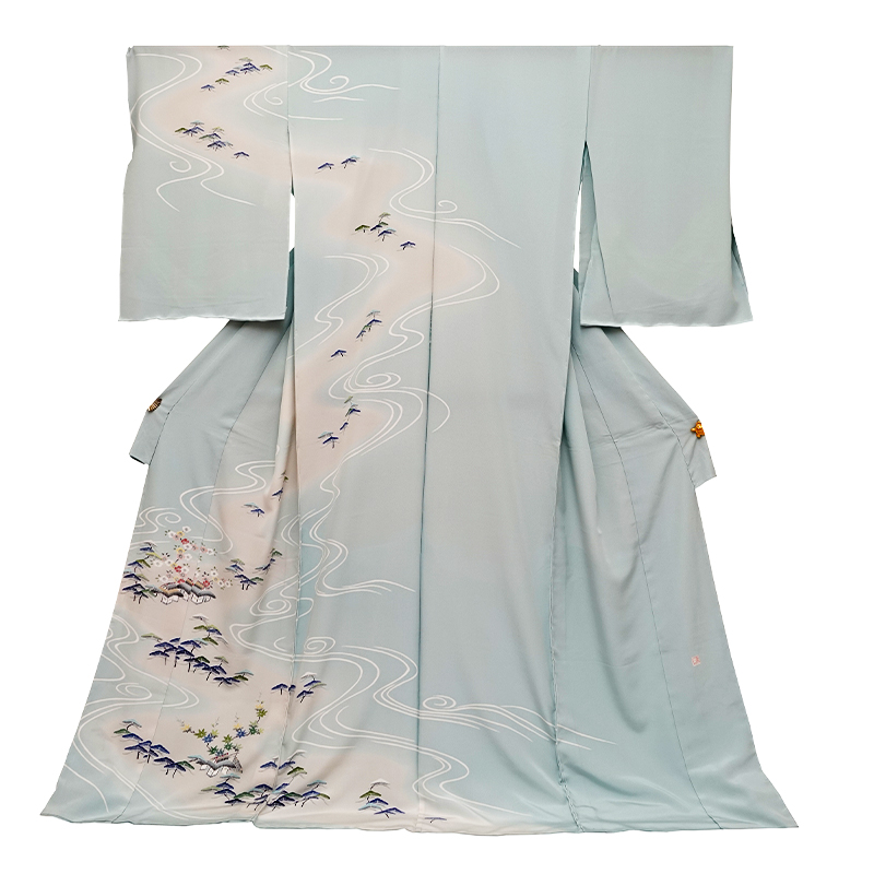 特選京友禅手描訪問着〈流水に茶屋辻模様〉「上野為二」作 − 訪問着 